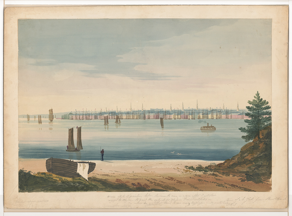 View of New York from Brooklyn Strand, vers 1825–1828. Library of Congress, Prints and Photographs Division.